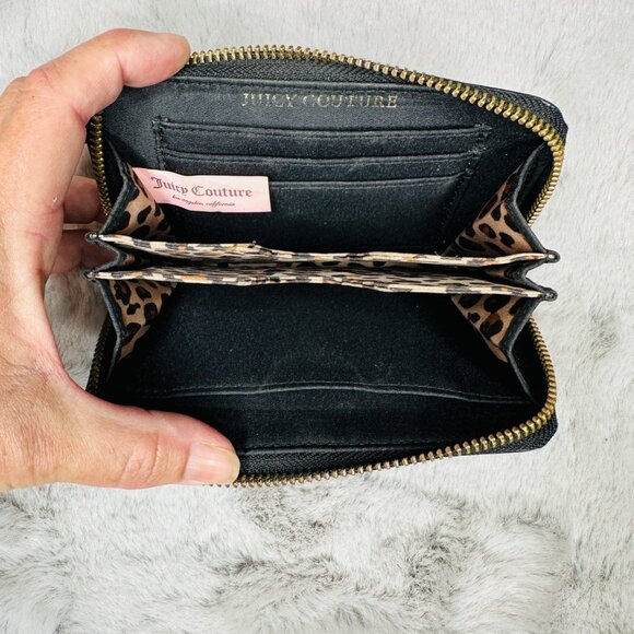 Juicy Couture Black Studded Leather Zip Wallet With Leopard Print Interior - Picture 5 of 8